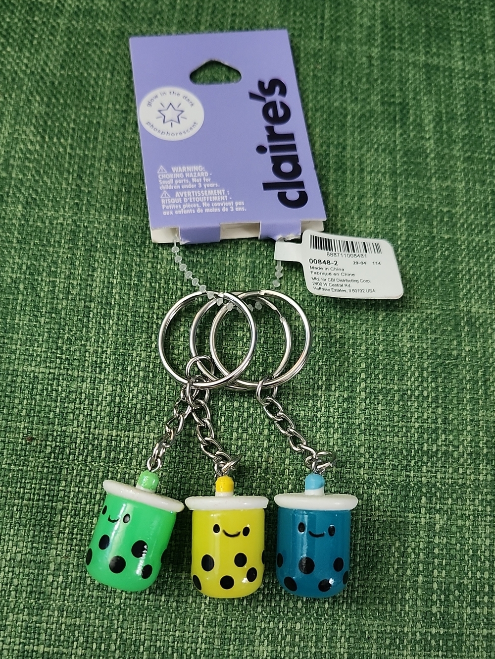Claire's Bubble Tea Keychain Trio - Green, Yellow, Blue